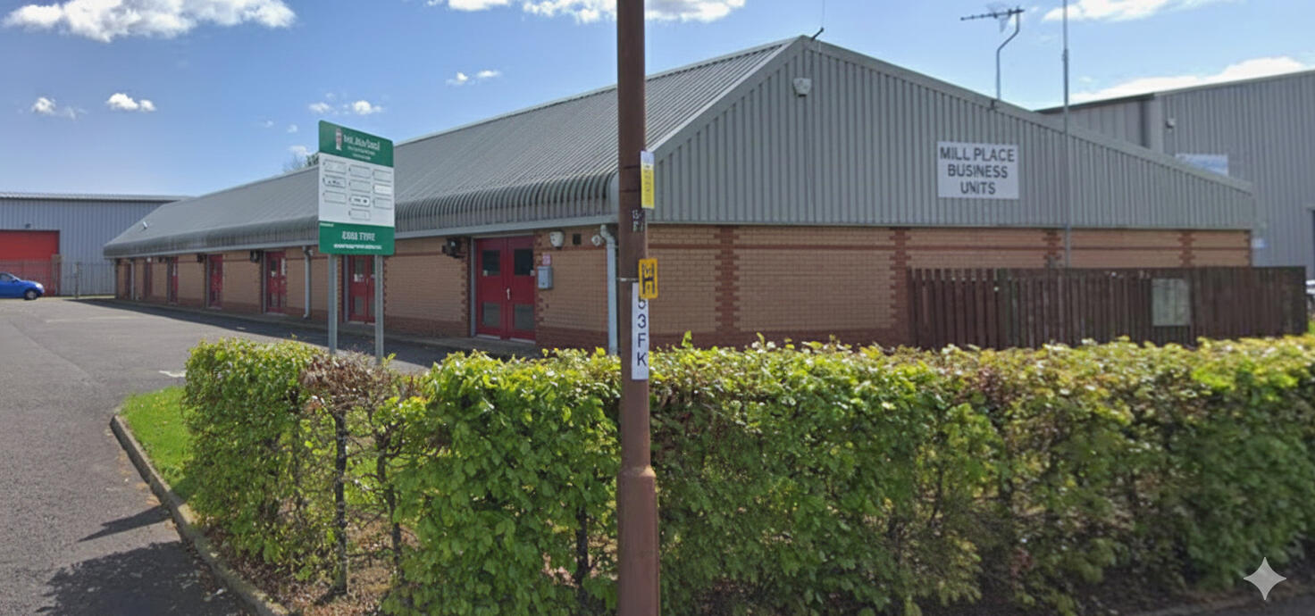 Mill Place Business Units Linlithgow Mill Place Business Units building in Linlithgow, showing local authority operated workshop and storage units.